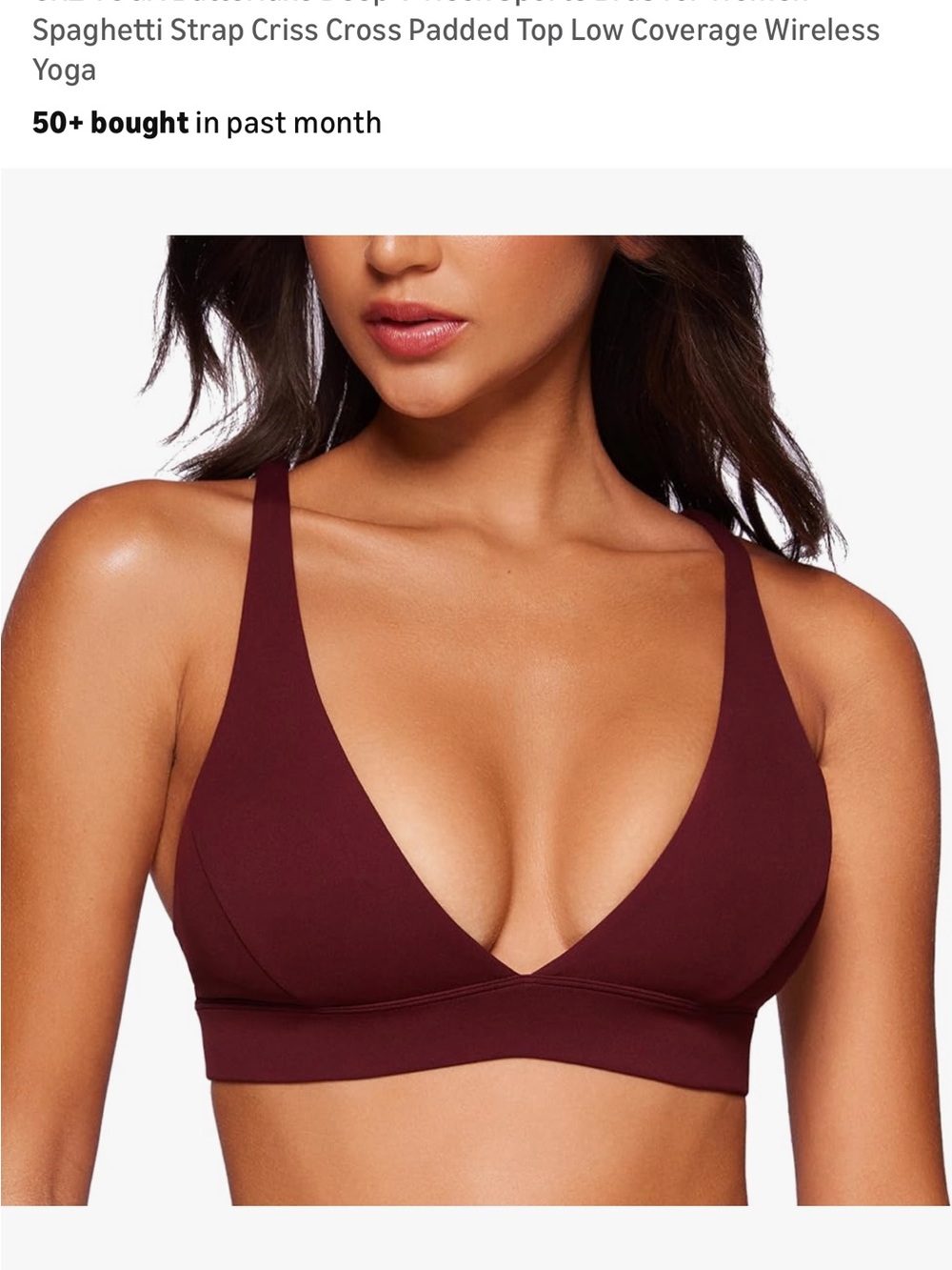 CRZ YOGA Deep Wine V‑Neck Bralette - Picture 5 of 7